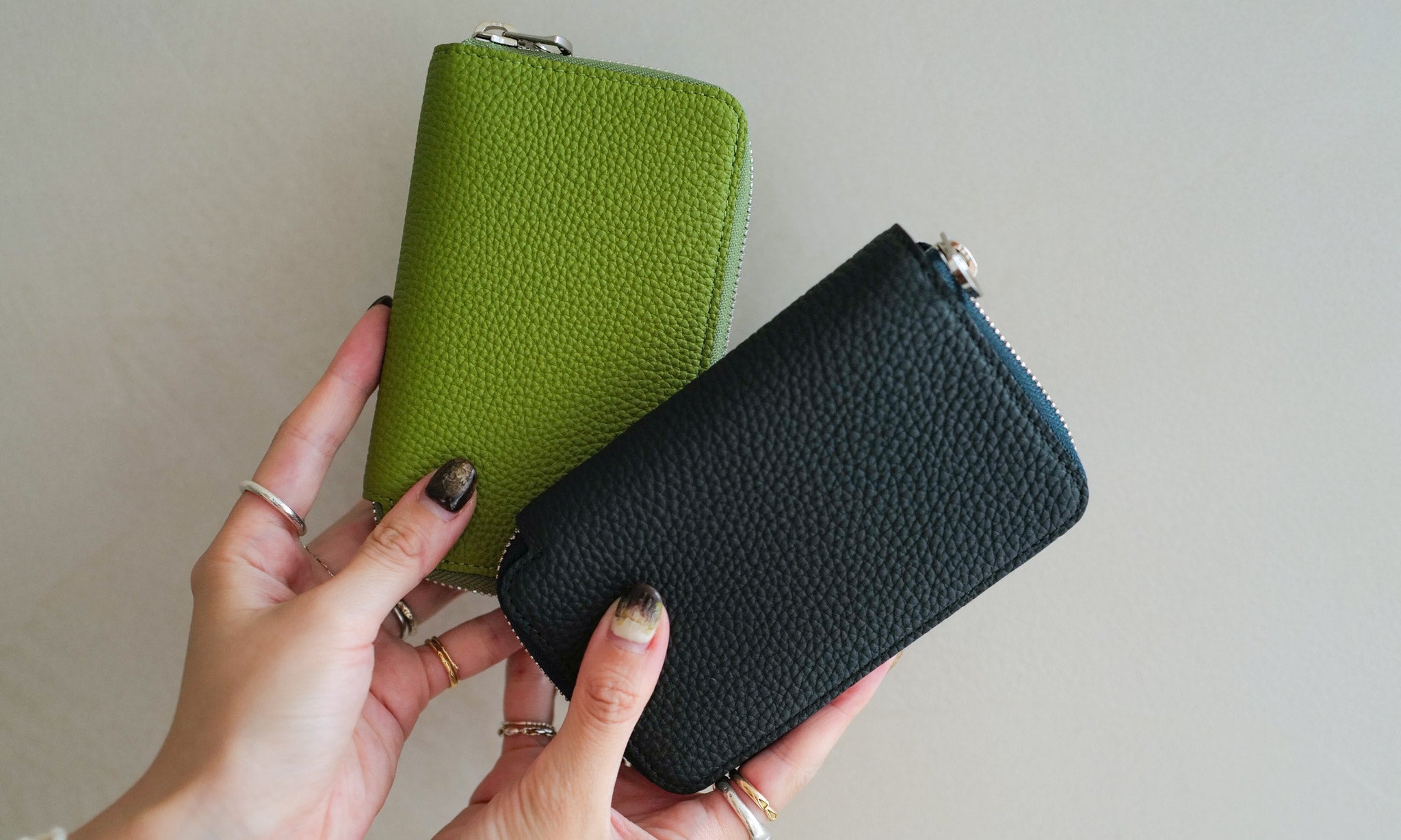 緑系（ライトグリーン・ダークグリーン）本革ミニ財布・レザー