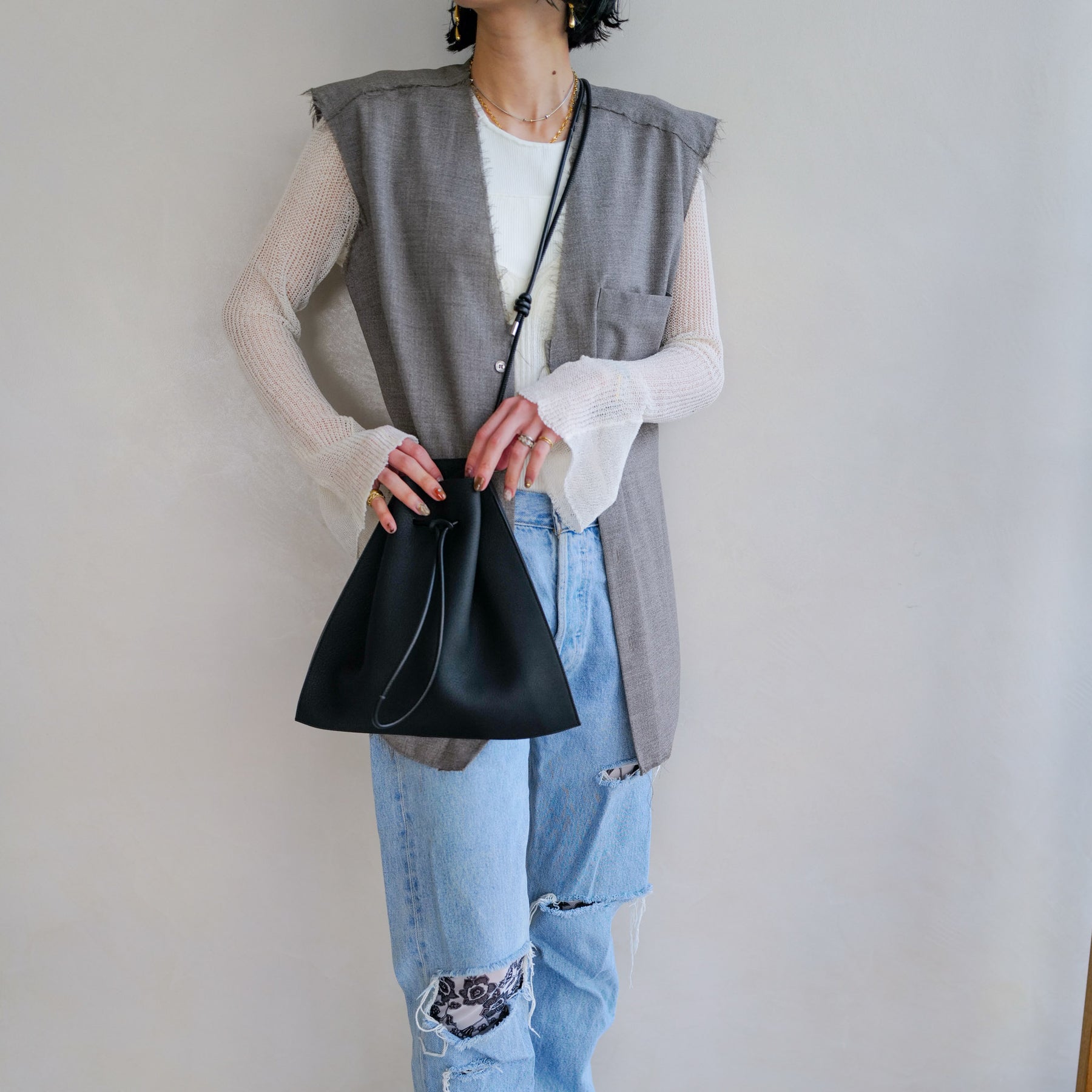 HERRIE KINCHAKU SHOULDER - MM / DIPLO SKY (ヘリー巾着ショルダー / ディプロスカイ) - ITTI (イッチ) バッグ カバン 鞄 かばん 斜め掛け メンズ レディース ブランド ブランド ドメスティック ecoo エコー デンマーク ブラック アイボリー トープ 黒 白 グレージュ