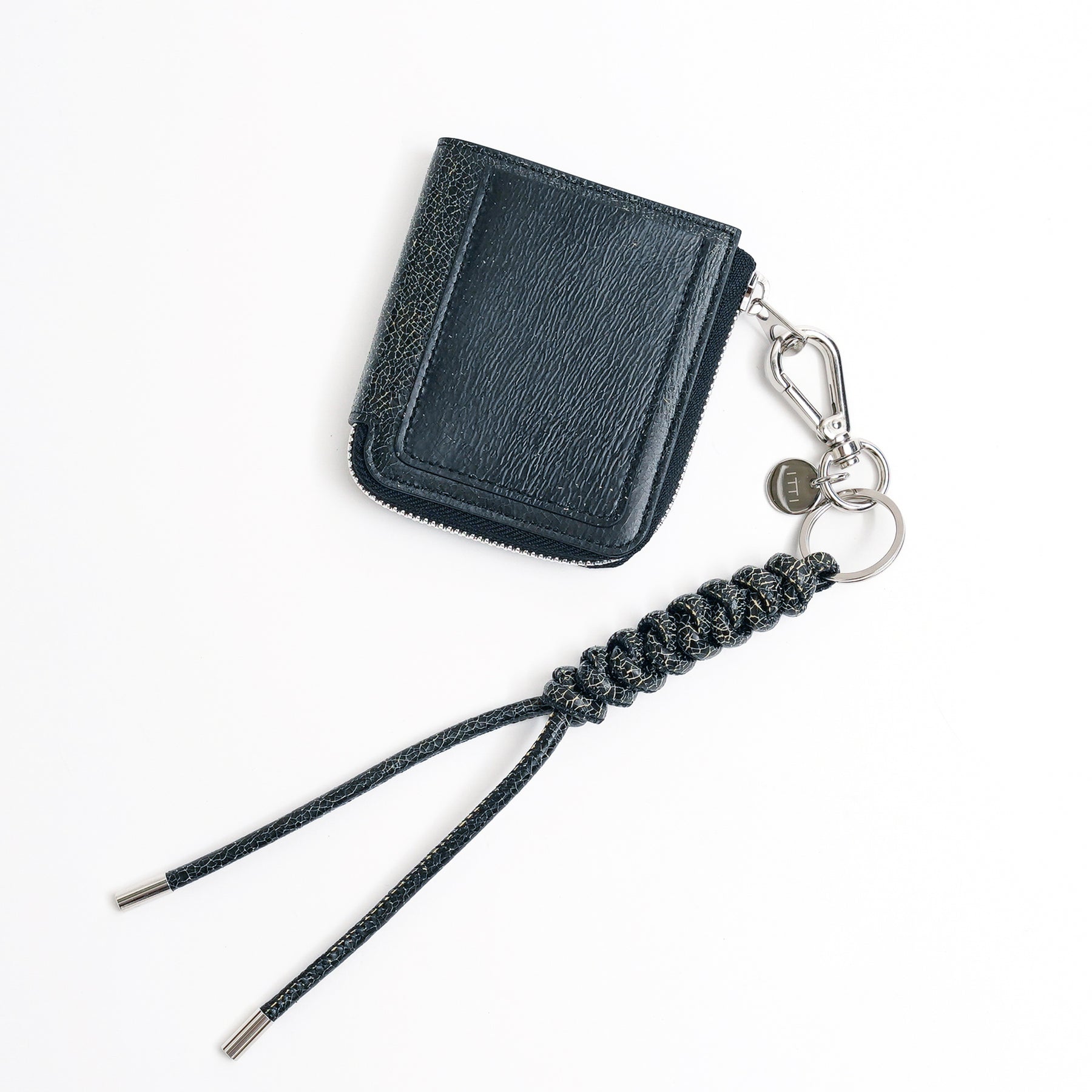 ITTI (イッチ) - CRISTY VERY COMPACT WLT .5 / CRACK (クリスティーベリー小ンパクトウォレット / クラック) | キャッシュレス 財布 ミニ サイフ 本革 さいふ レザー ブランド ブランド 小さい キャッシュレス メンズ レディース 黒 ブラック black