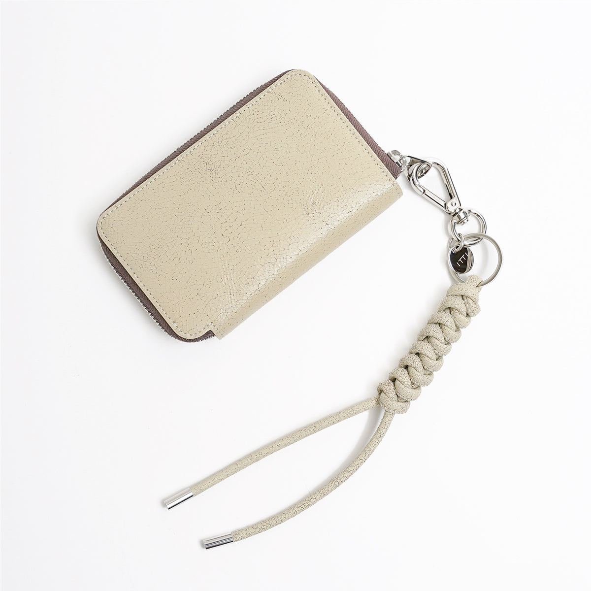 ITTI (イッチ) - CRISTY SMART MID WLT .5 / CRACK (クリスティスマートミッドウォレット / クラック) | ミディアム サイフ 財布 さいふ レザー ブランド メンズ レディース ヒビ 割れ レザー ブランド ラウンド ファスナー アイボリー 白 オフホワイト ベージュ 生成り