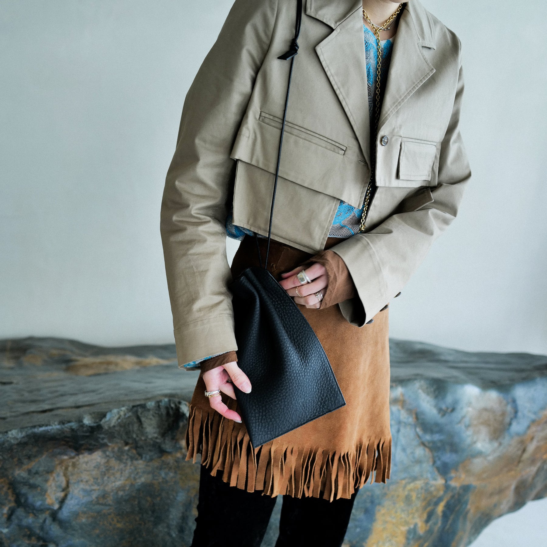ITTI (イッチ) | HERRIE KINCHAKU POUCH - PM / DIPLO SKY(ヘリー キンチャクポーチ - ピーエム / ディプロスカイ)レザー 巾着 バッグ カバン 鞄 かばん ポーチ 本革 黒 ベージュ ブラック トープ ブラウン アイボリー 白 オフ ホワイト 贈り物 プレゼント ギフト メンズ レディース