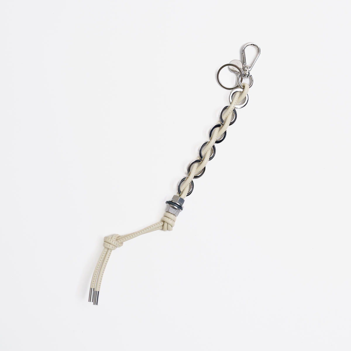 ITTI (イッチ) - CRISTY RING CHAIN KNOT CHARM / STCOW (クリスティリングチェーンノットチャーム / ステッチカウレザー) | キーホルダー 鍵 リング レザー ブランド メンズ レディース 贈り物 ギフト プレゼント アイボリー 白 オフホワイト