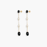 Dualism Long Earrings - GOLD / RAGBAG (デュアリズム ロング イヤリング・ピアス - シルバー / ラグバッグ) - ICHI GALLERY 淡水パール ブラックオニキス 18K 金 スターリング シルバー 925 デンマーク デザイン ジュエリー アクセサリー ブランド レディース ウィメンズ 女性