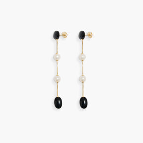 Dualism Long Earrings - GOLD / RAGBAG (デュアリズム ロング イヤリング・ピアス - シルバー / ラグバッグ) - ICHI GALLERY 淡水パール ブラックオニキス 18K 金 スターリング シルバー 925 デンマーク デザイン ジュエリー アクセサリー ブランド レディース ウィメンズ 女性