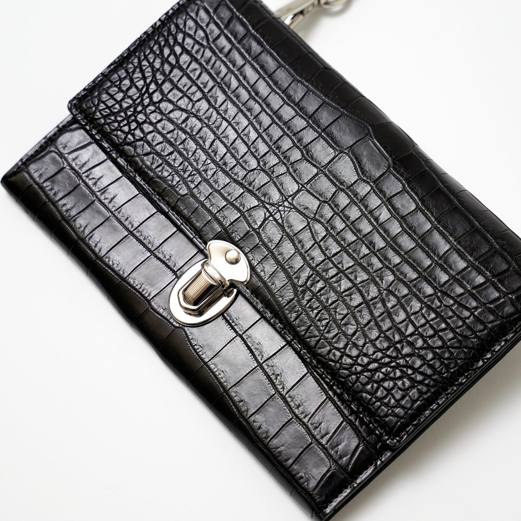 ITTI (イッチ) | MICHELLE FUKIN CLUTCH POUCH / CROCO (ミッシェル風琴クラッチポーチ / クロコダイル) 財布 長 さいふ サイフ ショルダー 斜め掛け スマートフォン 携帯 バッグ 鞄 かばん カバン エキゾチック ブランド メンズ レディース ブラック 黒