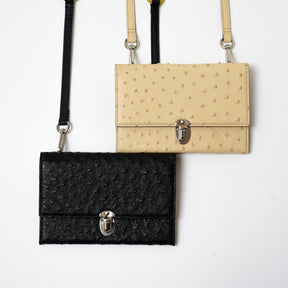 ITTI (イッチ) | MICHELLE FUKIN CLUTCH POUCH / OSTRICH (ミッシェル風琴クラッチポーチ / オーストリッチ) サイフ さいふ 財布 ショルダー バッグ カバン 鞄 かばん エキゾチック レザー ブランド メンズ レディース 斜め掛け ダチョウ オートミール ブラック 黒 black オートミール オフホワイト ベージュ 生成り