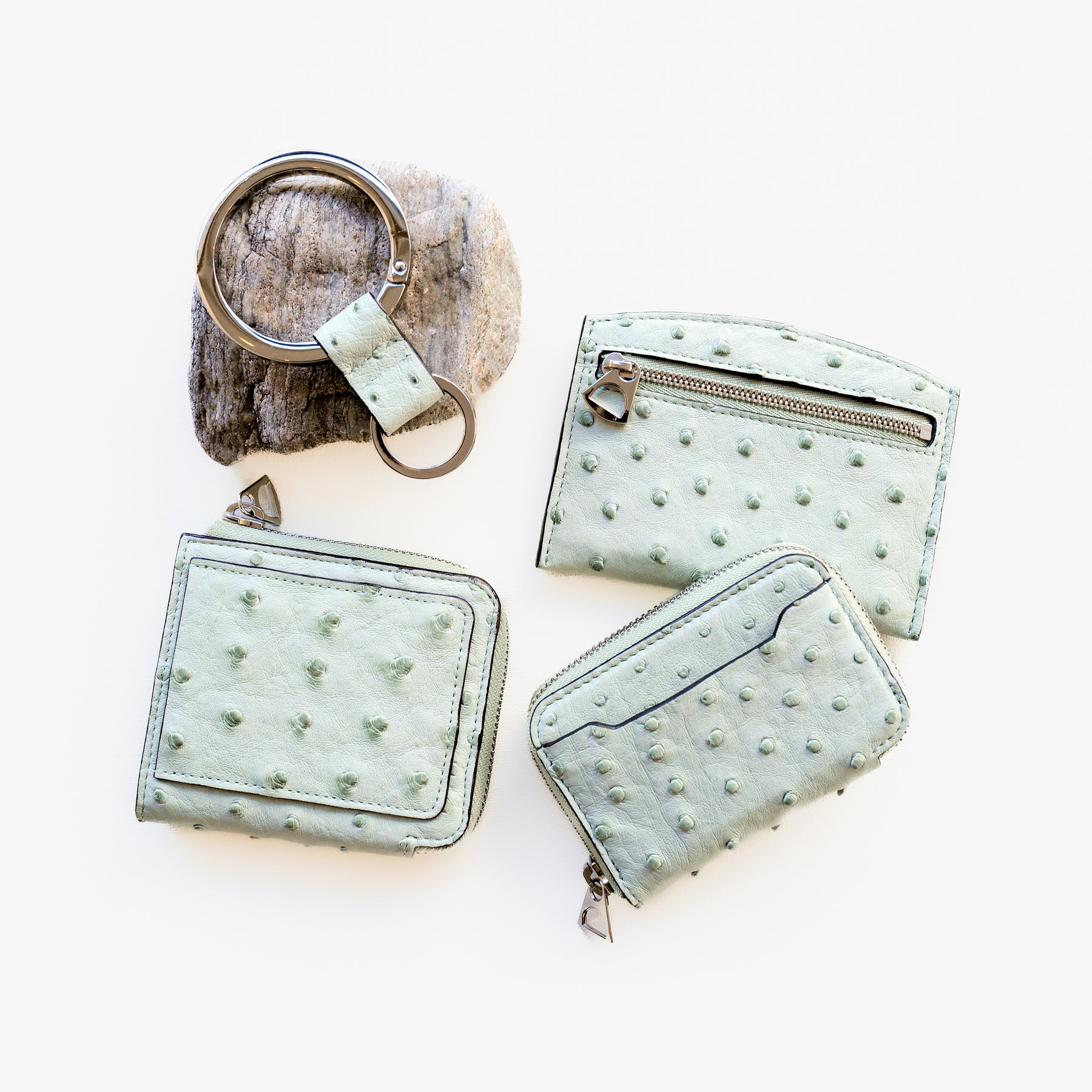 オーストリッチレザー使用の上質ミニ財布｜クイルマークが魅力の本革ウォレット｜ITTI（イッチ）公式｜ミントカラー キーリング コレクション