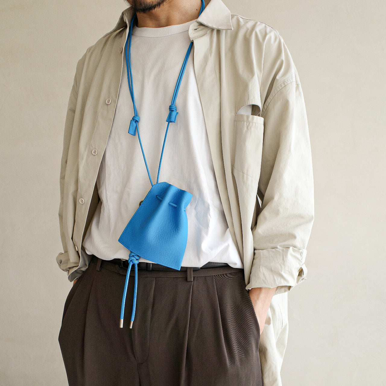 HERRIE KINCHAKU POUCH - XXS / DIPLO SKY - 25Q3｜ミニ巾着ポーチ 本革 シュリンクレザー ユニセックス｜ITTI（イッチ）公式